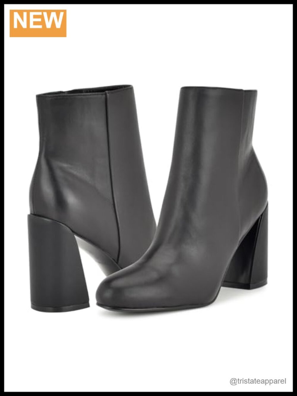 Nine West Yast Dress Booties Ankle Boots Almond Toe Block Heel Zip Leather